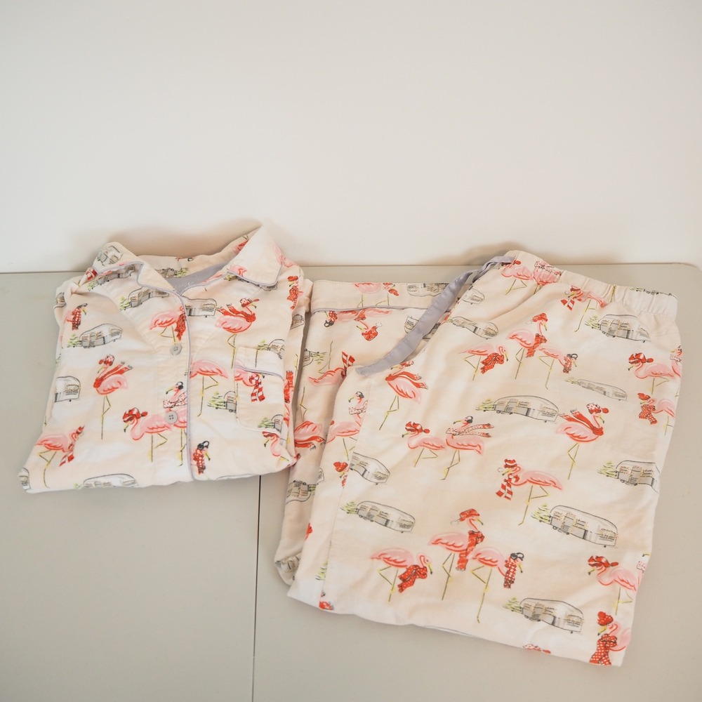 Nick & Noras Flannel Pajama Set Women's Sz XL Flamingo Airstream Winter Holiday
